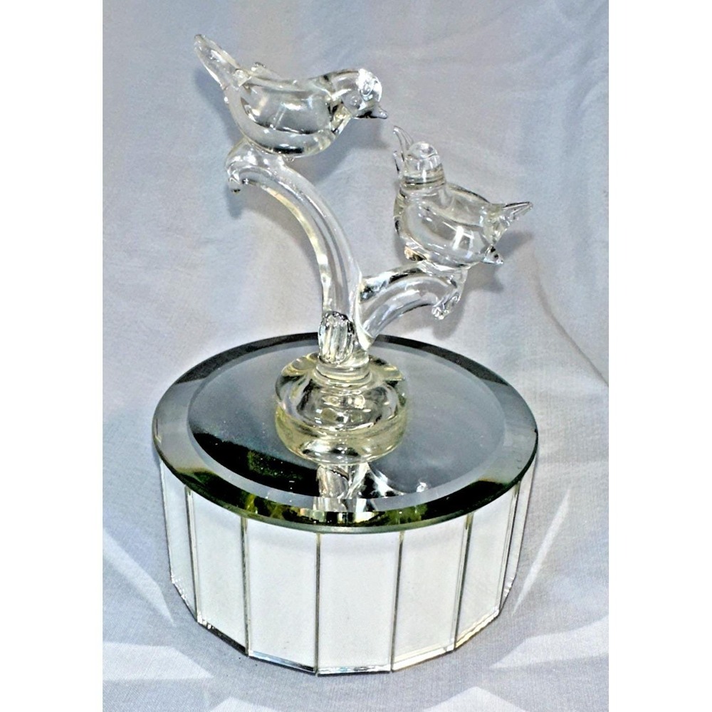 Vintage Linden Lovebird Mirrored Music Box Made Taiwán Plays "Feelings" Spins